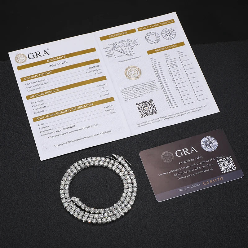 TUHE With Certificate Moissanite Tennis Necklace 925 Sterling Silver For Women Men Hip Hop Jewelry Custom Tennis Chain Necklace