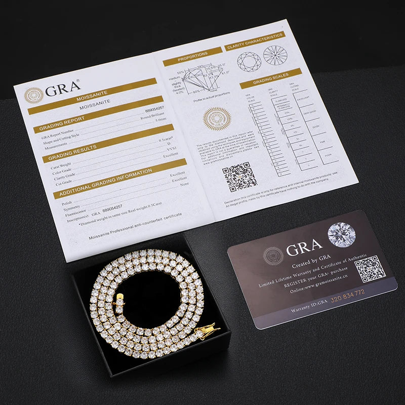 TUHE With Certificate Moissanite Tennis Necklace 925 Sterling Silver For Women Men Hip Hop Jewelry Custom Tennis Chain Necklace