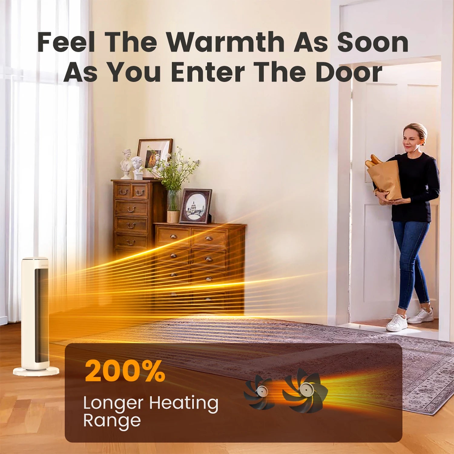 AIRMATE 25" Space Heater for Indoor Use Large Room, Ceramic Tower Electric Heater with Thermostat