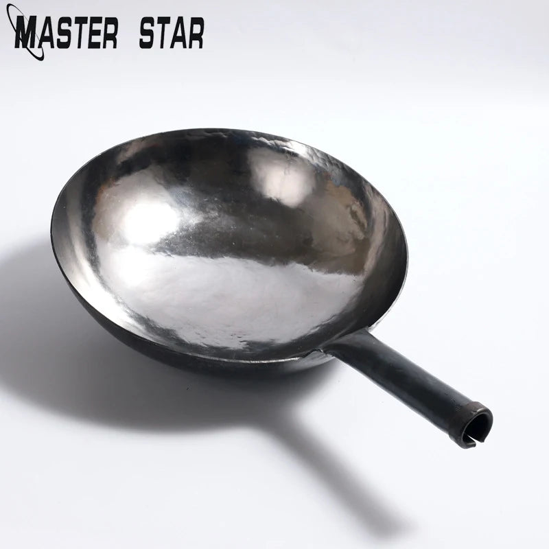 Master Star-Chinese Traditional Handmade Carbon Steel Forging Wok, Pre-Seasoned Wrought Iron Cauldron, Non-stick Gas Pot