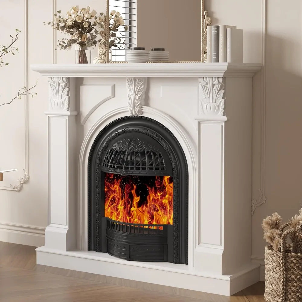 48 Electric Fireplace with Mantel, Tv Stand with Black Birdcage Fire Place Heater and Carved Square Column Design