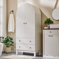 Tall Arched Bathroom Storage Cabinet, Modern Fluted Cabinet Storage with Shlves and 2Drawers, Floor Cabinet for Bathroom Living
