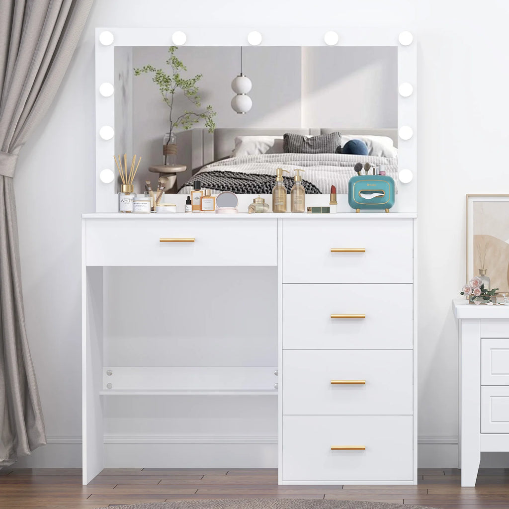 White Dressing Table with Large Hollywood Mirror 11 LED Bulbs Makeup Desk Vanity
