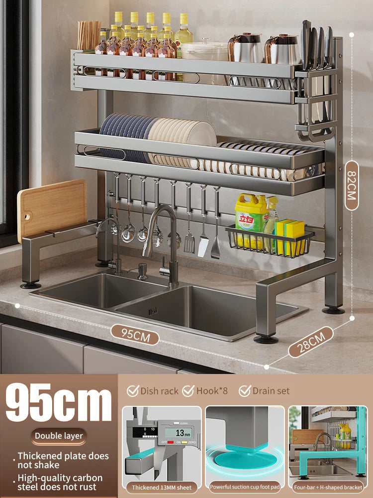 Kitchen Sink Dishwashing Double Layers Tablewares Storage Shelf Multi-functional Dish Drainer Countertop Organizer Accessories