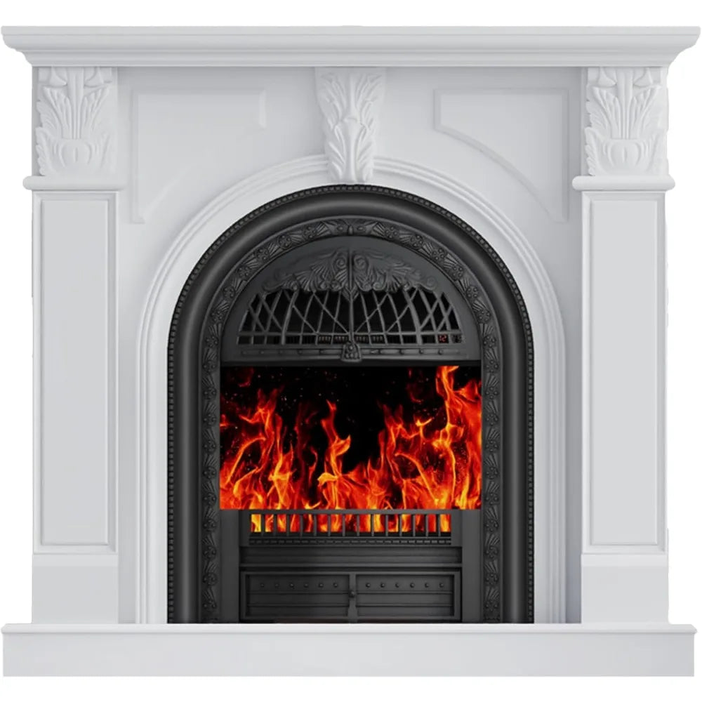 48 Electric Fireplace with Mantel, Tv Stand with Black Birdcage Fire Place Heater and Carved Square Column Design