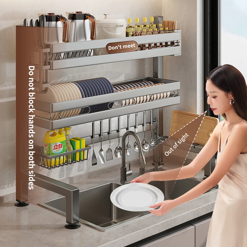 Kitchen Sink Dishwashing Double Layers Tablewares Storage Shelf Multi-functional Dish Drainer Countertop Organizer Accessories