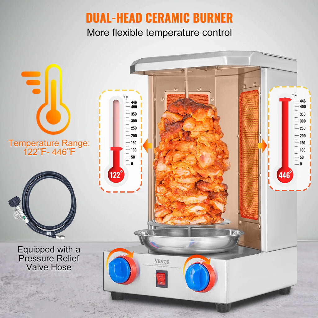 SucceBuy Shawarma Grill Machine13 lbs Chicken Shawarma Cooker Gas Vertical Broiler Gyro Rotisserie Oven Doner Kebab for Home
