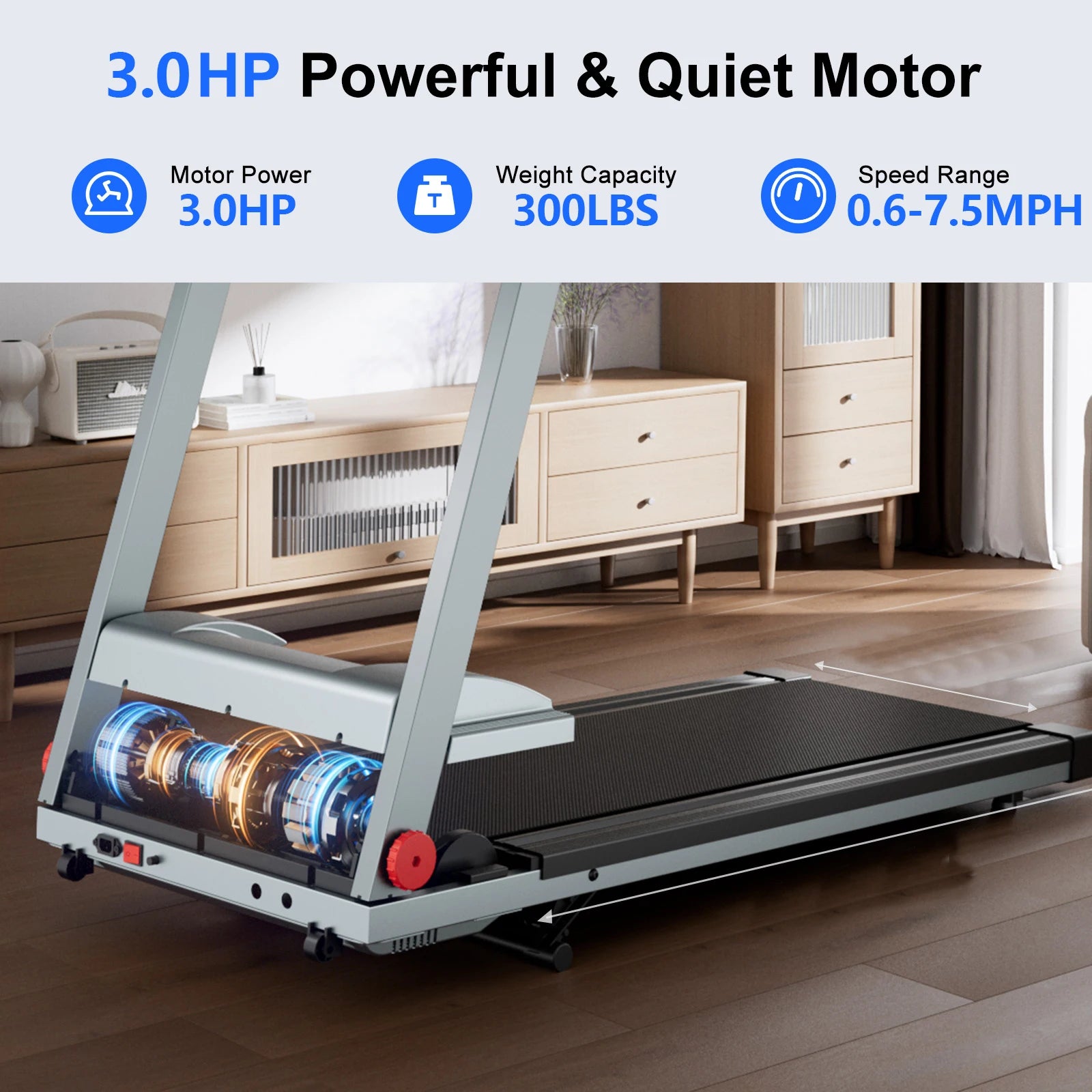 Hot 3.0HP Treadmill with 5% Incline Folding Handles App  Data LCD Screen 300lbs Walkingpad Treadmills for Home Exercise Machine