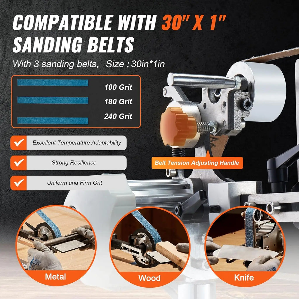 Belt Grinder Sander, 30 x 1-Inch Variable Speed Belt Polisher with VFD, 550W Polishing Grinding Machine with 2 Grinding Moulds