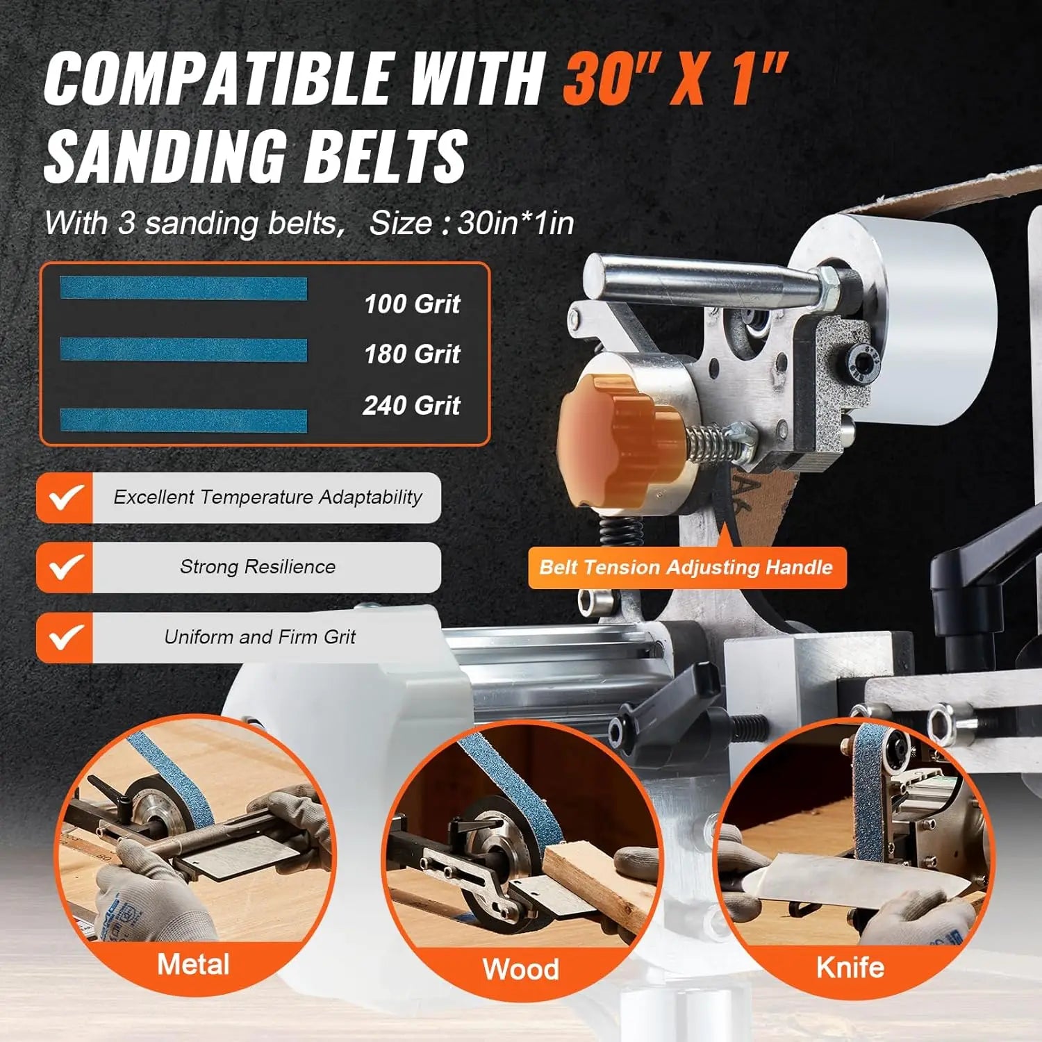 Belt Grinder Sander, 30 x 1-Inch Variable Speed Belt Polisher with VFD, 550W Polishing Grinding Machine with 2 Grinding Moulds