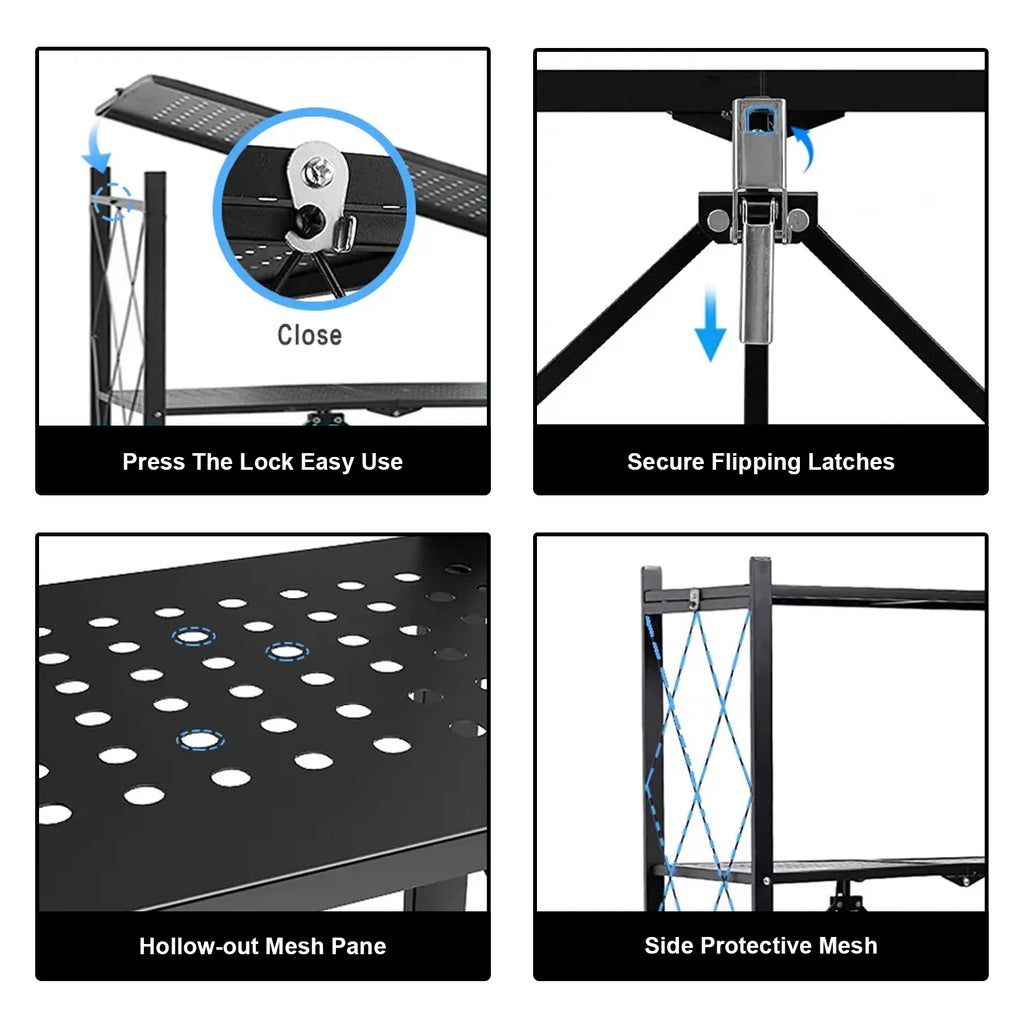 Storage Shelving 5-Tier With Wheel Unit Metal Shelf Adjustable Heavy Duty Foldable Organizer Rack for Home Kitchen Office Pantry