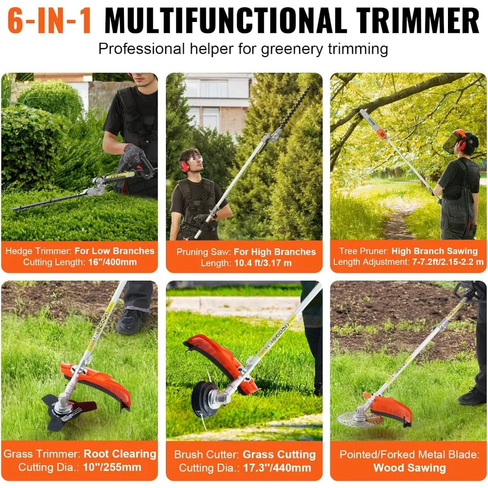 33CC Multi-Functional Trimming Tool: Gas Hedge Trimmer, Weed Eater, String Trimmer, Brush Cutter, and Pole Saw