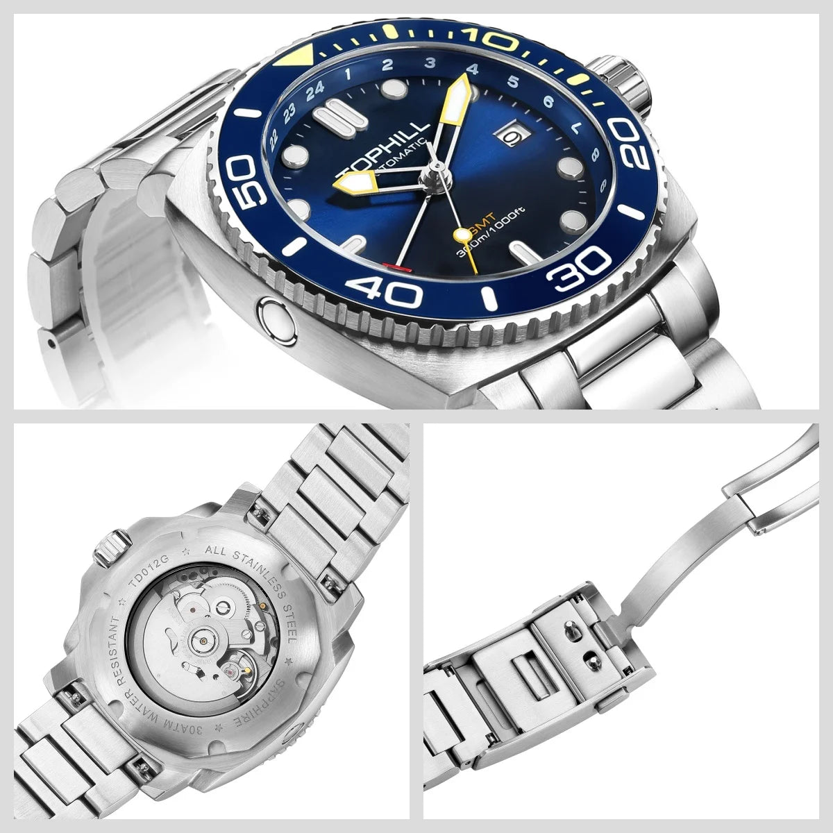 TOPHILL Dive watch NH34 Automatic Movement Submariner Wristwatch 30 bar Men's watches GMT Luxury Sapphire Ceramic bezel reloj