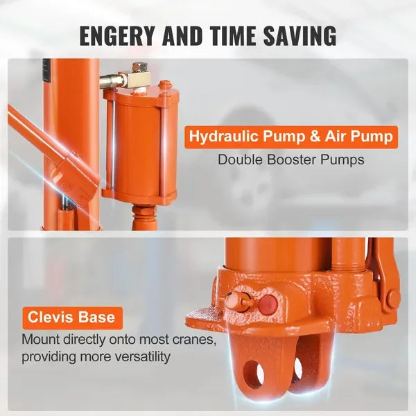 VEVOR Hydraulic Long Ram Jack 8Ton Clevis Base Engine Hoist Cylinder Single Pump