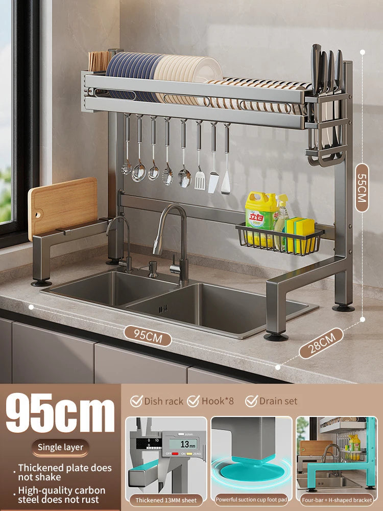Kitchen Sink Dishwashing Double Layers Tablewares Storage Shelf Multi-functional Dish Drainer Countertop Organizer Accessories