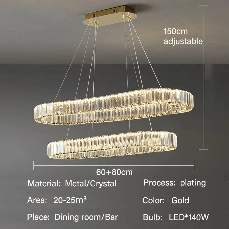 Luxury LED Pendant Light Modern Crystal Chandelier Living Dining Room Kitchen Ceiling Lamp Lustre Decor Indoor Bar Hang Fixture