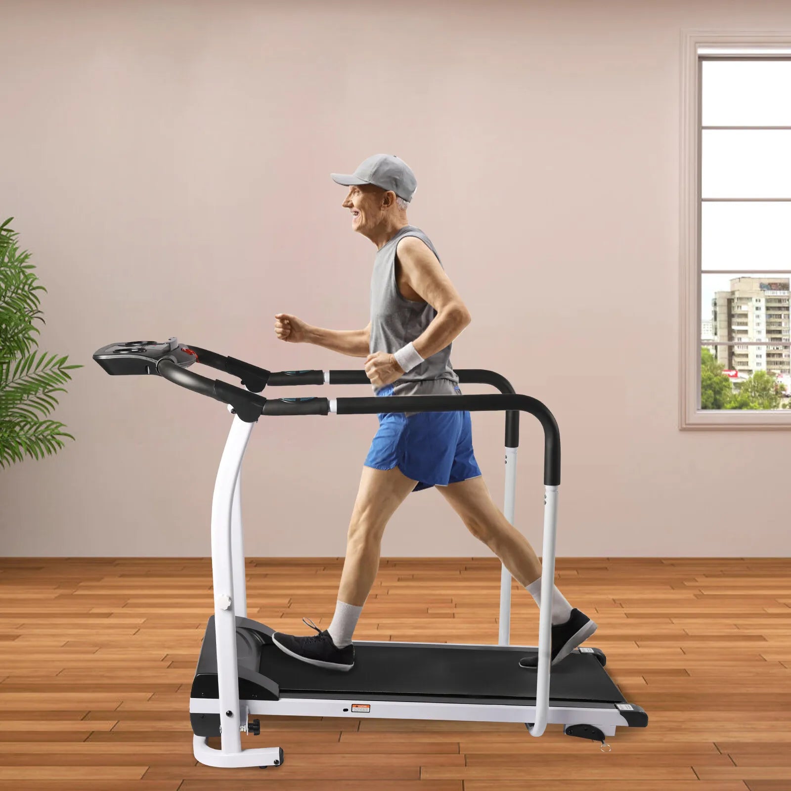 12-Speed-Gears Recovery Fitness Walking Treadmill 0.5-6km/H with Full Length Handrails & Heart Rate Sensor