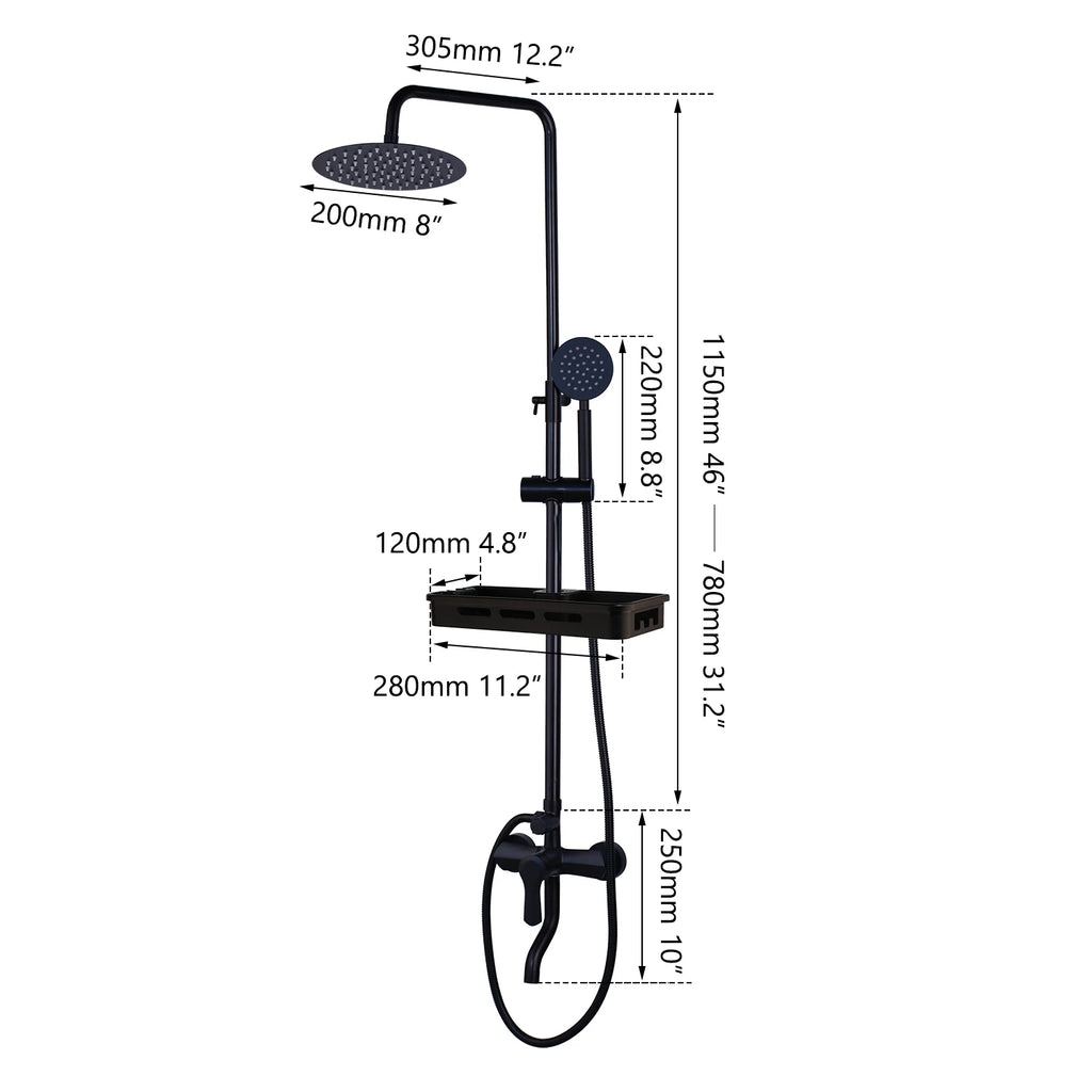 JIENI Matte Black Rainfall Shower Faucet Set Paint Black Bathtub Shower Mixer Faucet & Wall Mounted Hand Shower Mixer Faucet Set