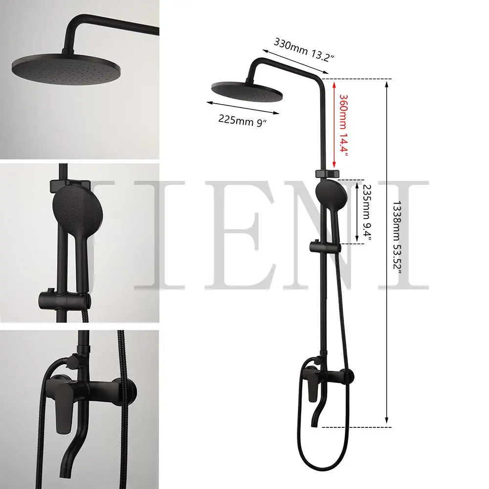 JIENI Matte Black Rainfall Shower Faucet Set Paint Black Bathtub Shower Mixer Faucet & Wall Mounted Hand Shower Mixer Faucet Set