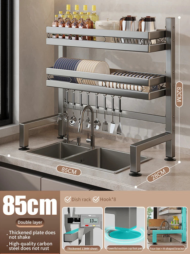 Kitchen Sink Dishwashing Double Layers Tablewares Storage Shelf Multi-functional Dish Drainer Countertop Organizer Accessories