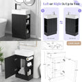 compact 18.6" wooden bathroom vanity with integrated sink, toilet paper holder, and single door storage cabinet