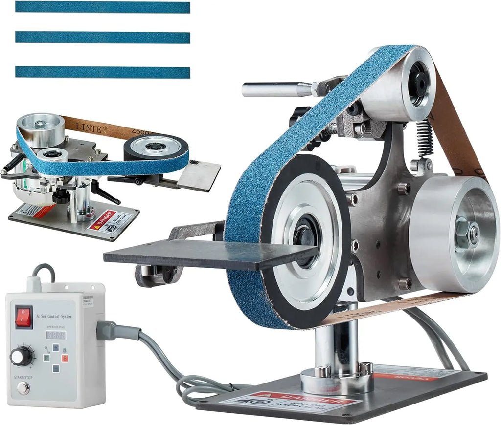 Belt Grinder Sander, 30 x 1-Inch Variable Speed Belt Polisher with VFD, 550W Polishing Grinding Machine with 2 Grinding Moulds