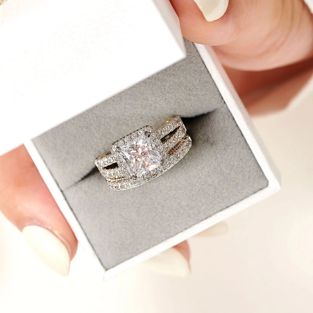 Newshe Original 925 Sterling Silver Rose Yellow K Gold Wedding Rings Set for Women Princess Cut AAAAA CZ Engagement Ring Jewelry