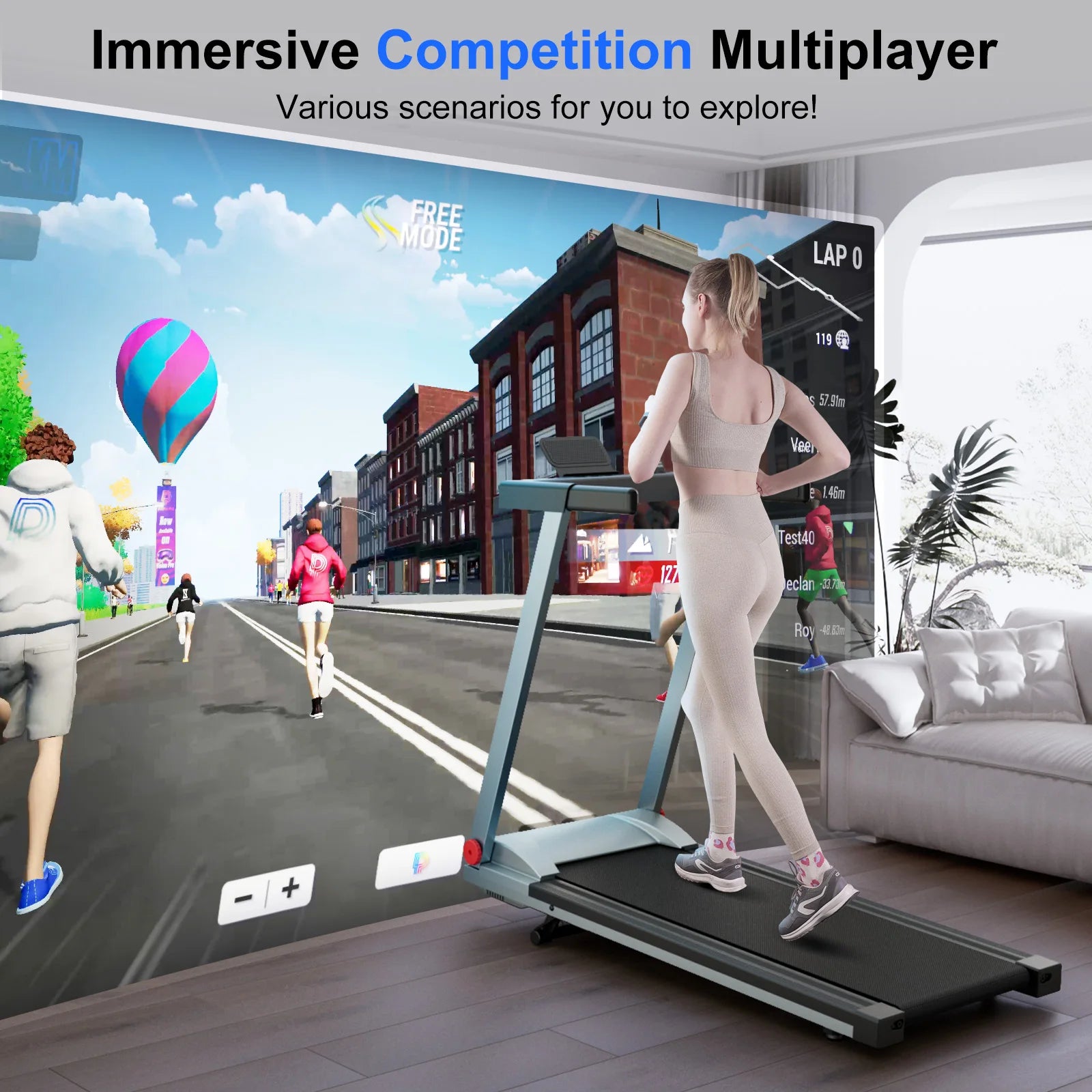 Hot 3.0HP Treadmill with 5% Incline Folding Handles App  Data LCD Screen 300lbs Walkingpad Treadmills for Home Exercise Machine