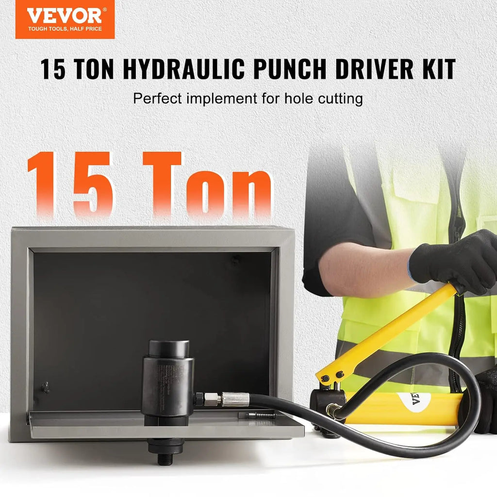 15 Ton Hydraulic Knockout Punch Kit, 1/2" to 4" Conduit Hole Cutter Set, KO Tool Kits W/Puncher 10 Piece
