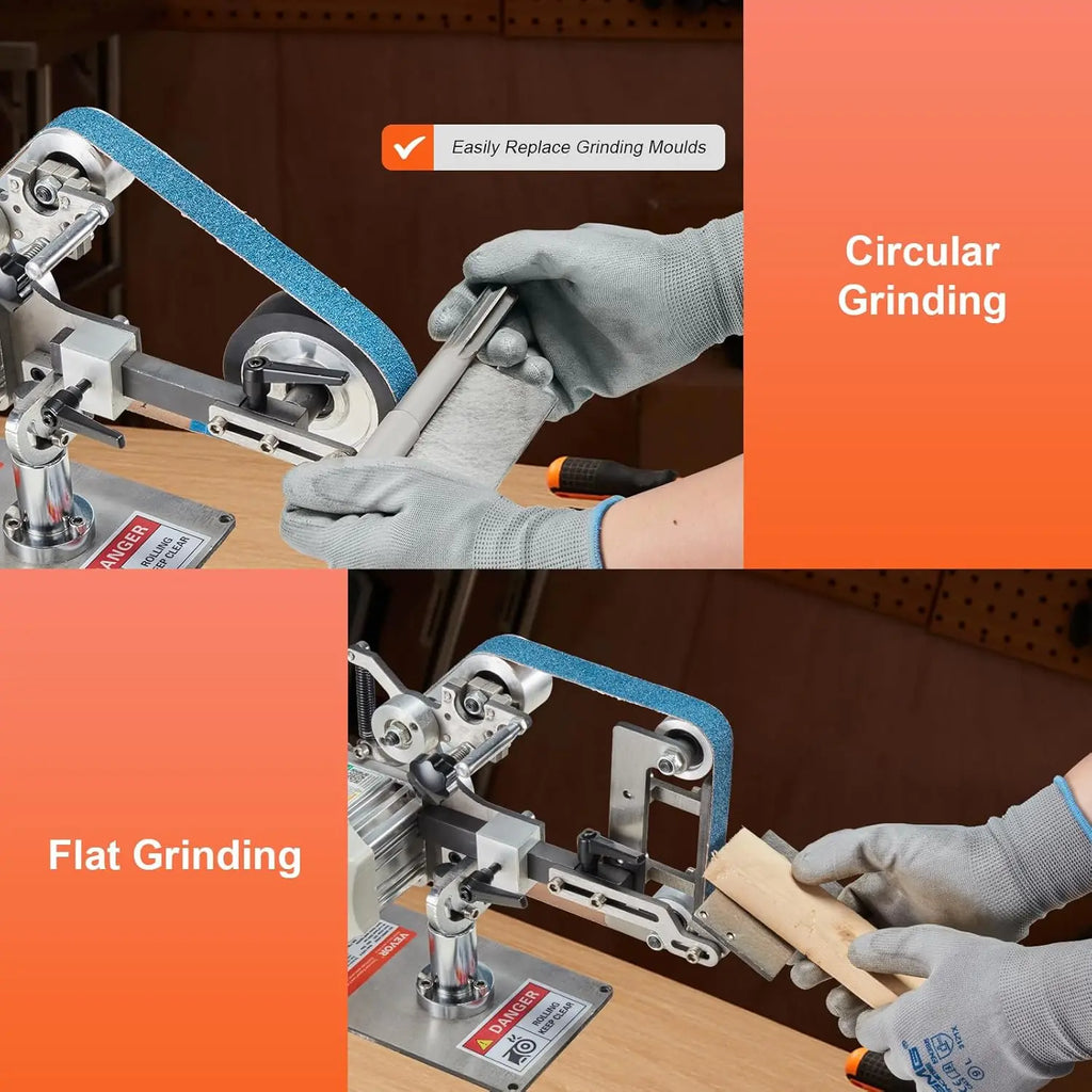 Belt Grinder Sander, 30 x 1-Inch Variable Speed Belt Polisher with VFD, 550W Polishing Grinding Machine with 2 Grinding Moulds