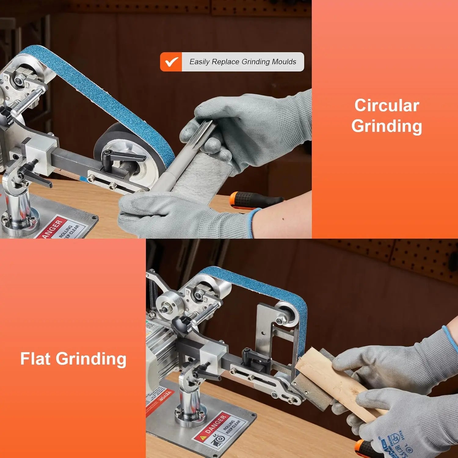 Belt Grinder Sander, 30 x 1-Inch Variable Speed Belt Polisher with VFD, 550W Polishing Grinding Machine with 2 Grinding Moulds