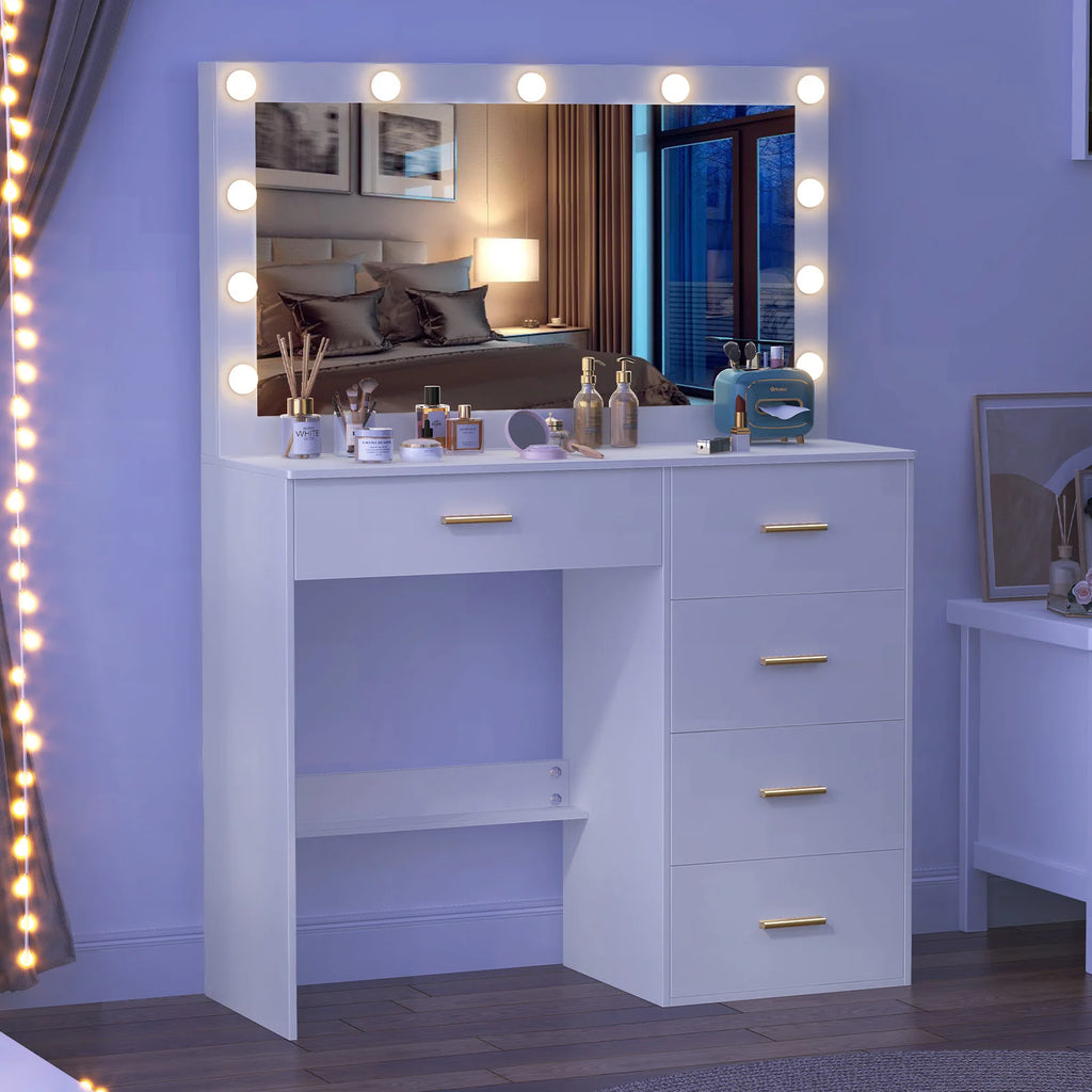 White Dressing Table with Large Hollywood Mirror 11 LED Bulbs Makeup Desk Vanity