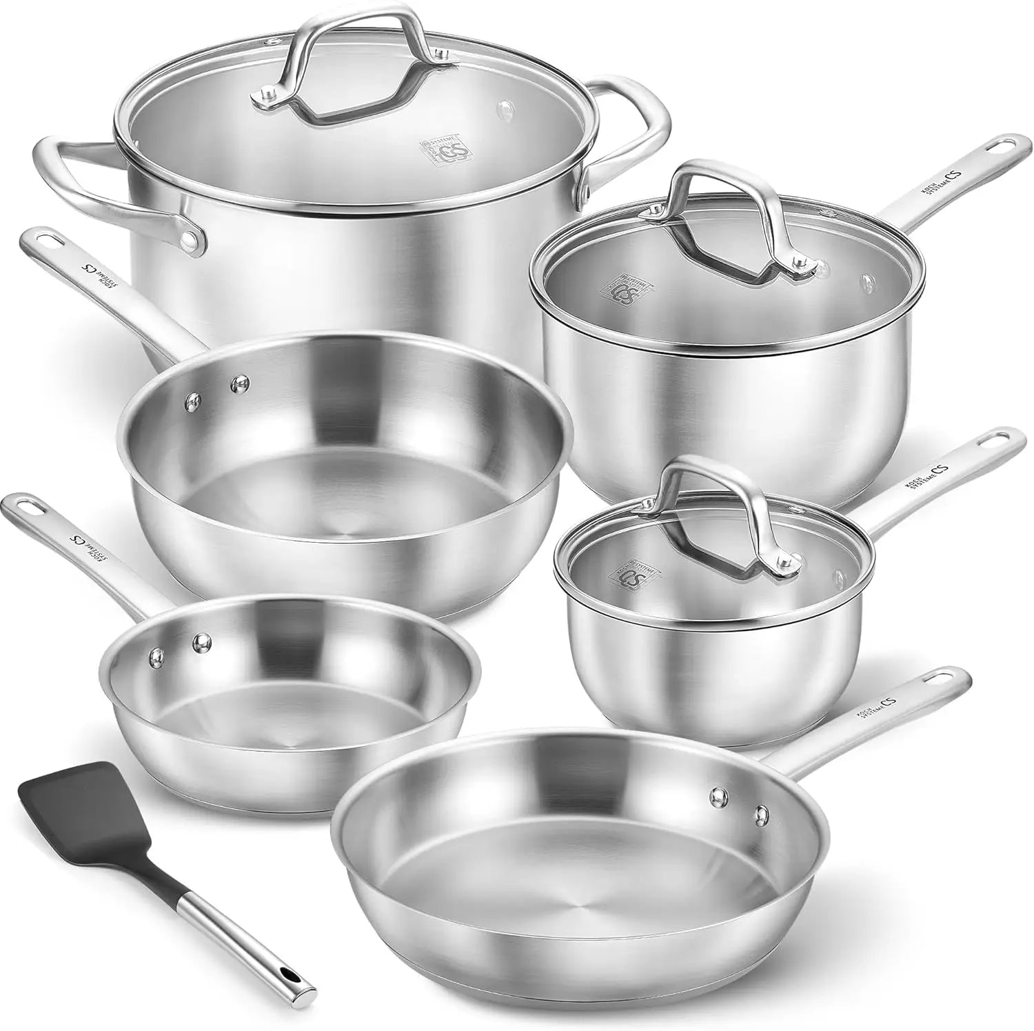 KOCH SYSTEME CS 10 Piece Stainless Steel Pots and Pans Set,  Kitchen Cookware Sets, Induction Ready, Oven Safe to 450°F