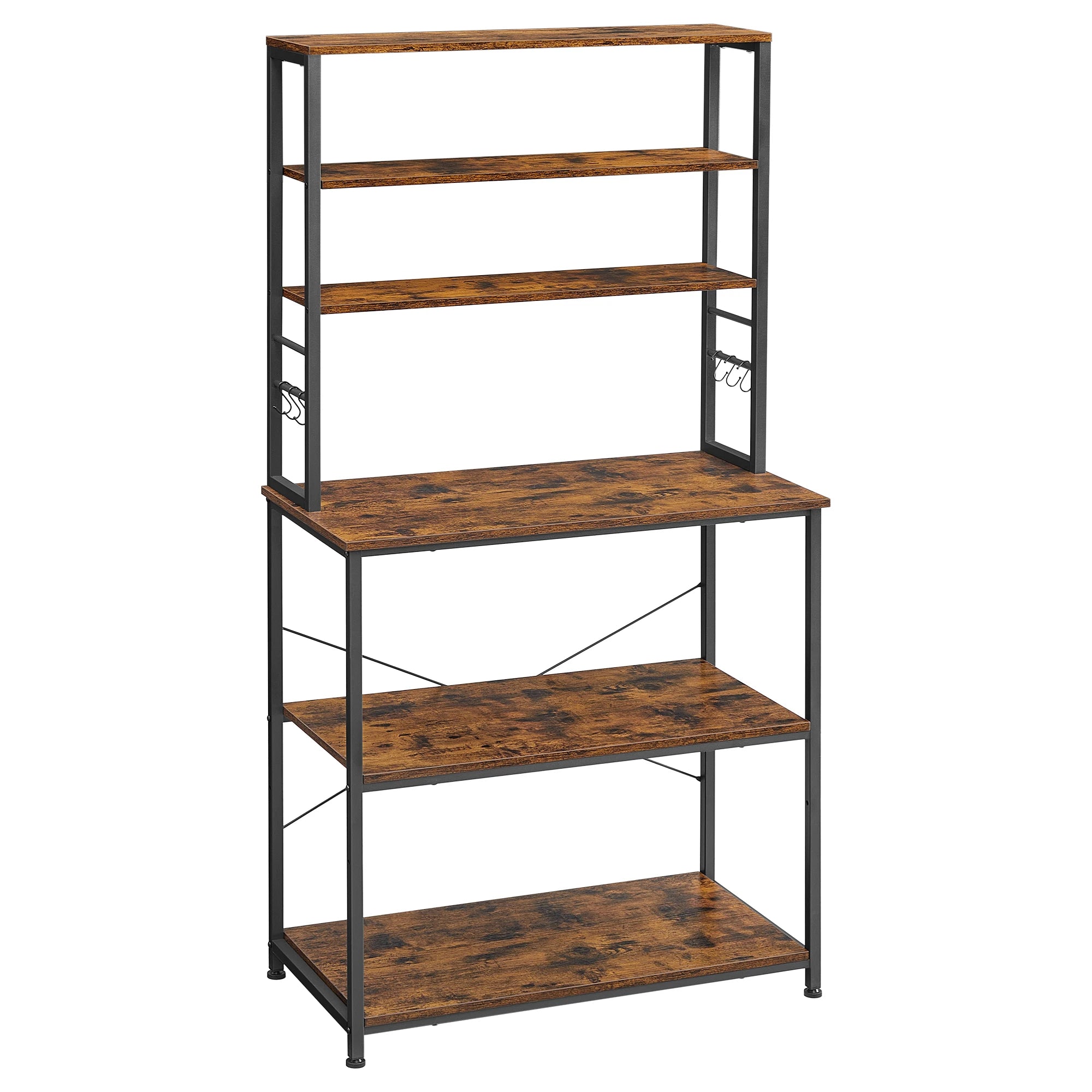 VASAGLE Baker's Rack, Microwave Oven Stand, Kitchen Tall Utility Storage Shelf, 6 Hooks And Metal Frame, Industrial