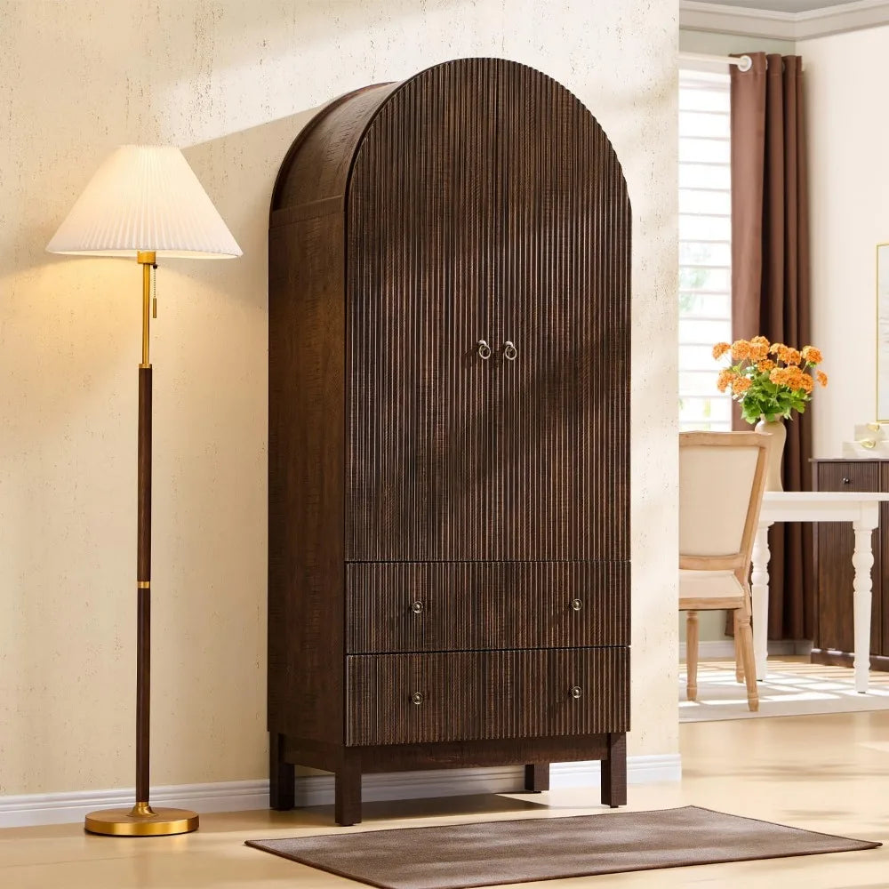 Tall Arched Bathroom Storage Cabinet, Modern Fluted Cabinet Storage with Shlves and 2Drawers, Floor Cabinet for Bathroom Living