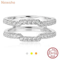 Newshe K Gold Color 925 Silver Jewelry Wedding Rings Enhancers for Women Square Hollow Guard Band AAAAA CZ Anniversary Gift