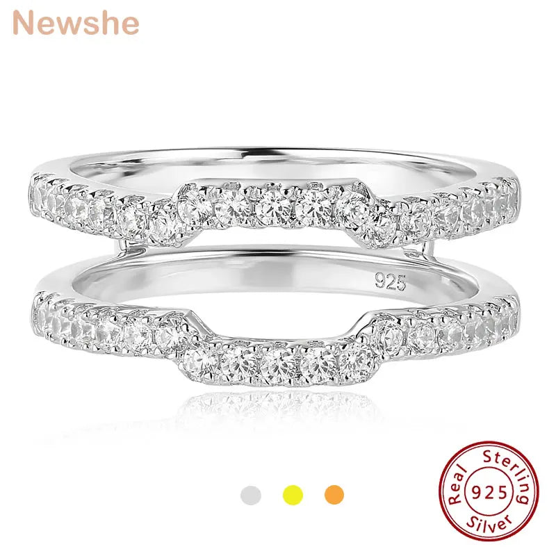 Newshe K Gold Color 925 Silver Jewelry Wedding Rings Enhancers for Women Square Hollow Guard Band AAAAA CZ Anniversary Gift
