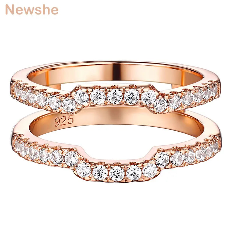 Newshe K Gold Color 925 Silver Jewelry Wedding Rings Enhancers for Women Square Hollow Guard Band AAAAA CZ Anniversary Gift