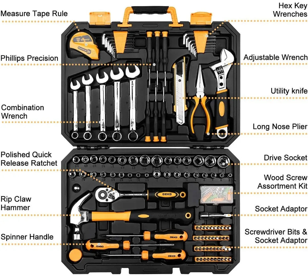 158-Piece Household Tool Kit with Storage Case - Auto Repair & DIY Hand Tools for Home Garage Workshop