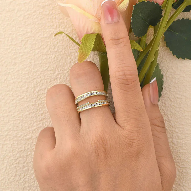 Newshe 925 Sterling Silver Yellow K Gold Rings for Women Round AAAAA Cubic Zircon Engagement Ring Enhancer Bridal Set Jewelry