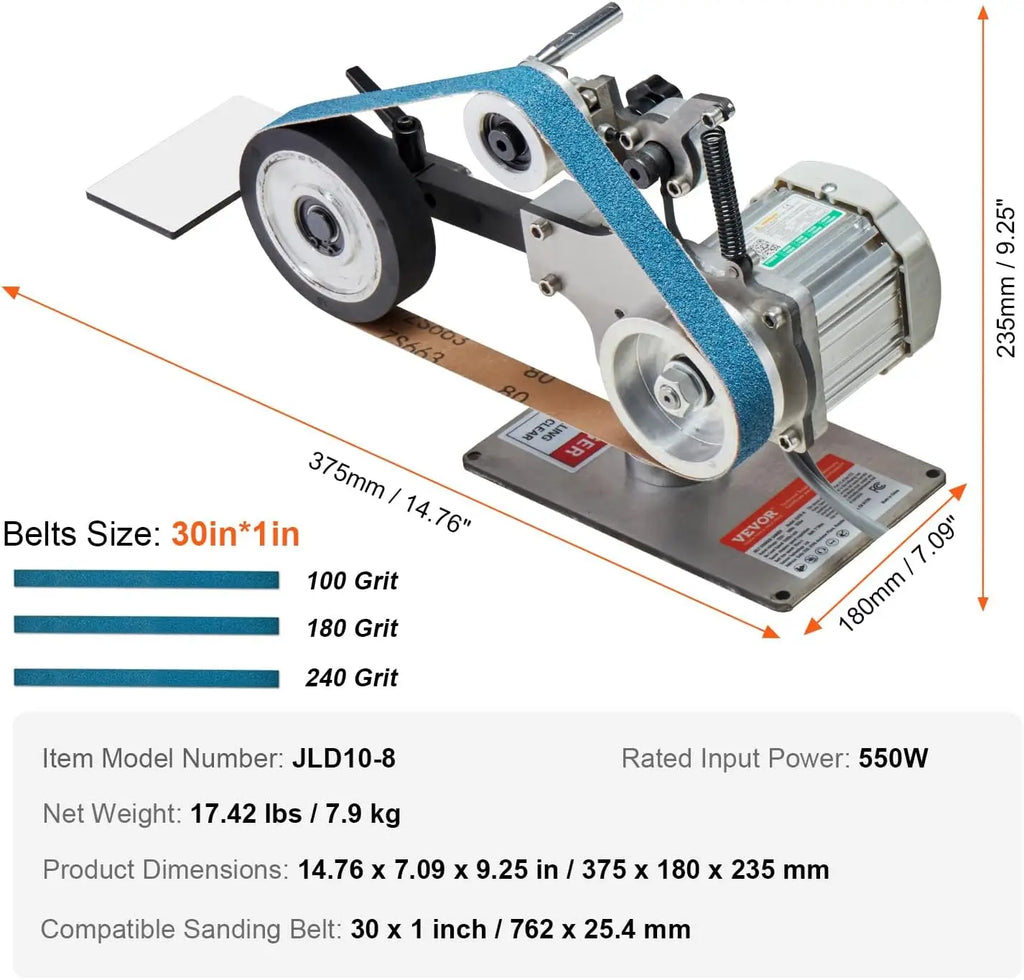 Belt Grinder Sander, 30 x 1-Inch Variable Speed Belt Polisher with VFD, 550W Polishing Grinding Machine with 2 Grinding Moulds