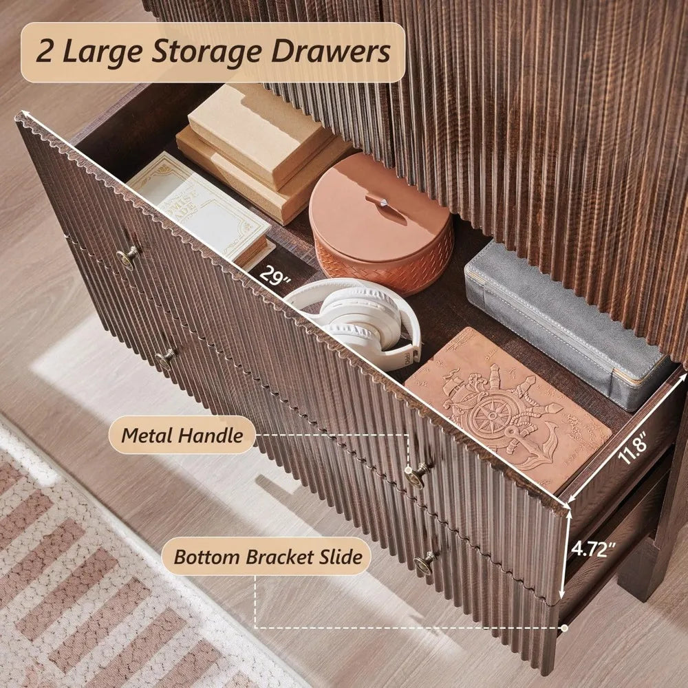 Tall Arched Bathroom Storage Cabinet, Modern Fluted Cabinet Storage with Shlves and 2Drawers, Floor Cabinet for Bathroom Living