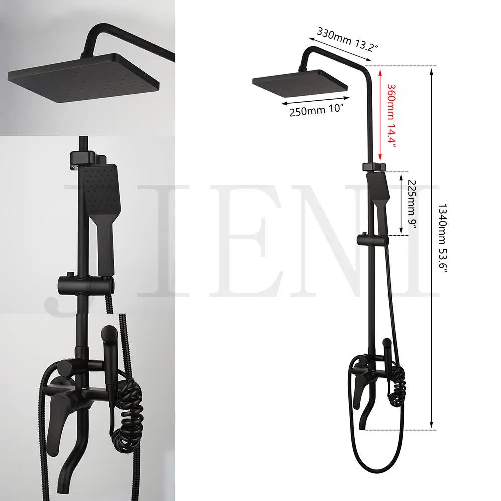 JIENI Matte Black Rainfall Shower Faucet Set Paint Black Bathtub Shower Mixer Faucet & Wall Mounted Hand Shower Mixer Faucet Set
