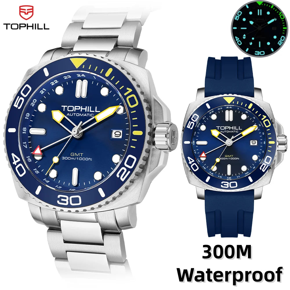 TOPHILL Dive watch NH34 Automatic Movement Submariner Wristwatch 30 bar Men's watches GMT Luxury Sapphire Ceramic bezel reloj