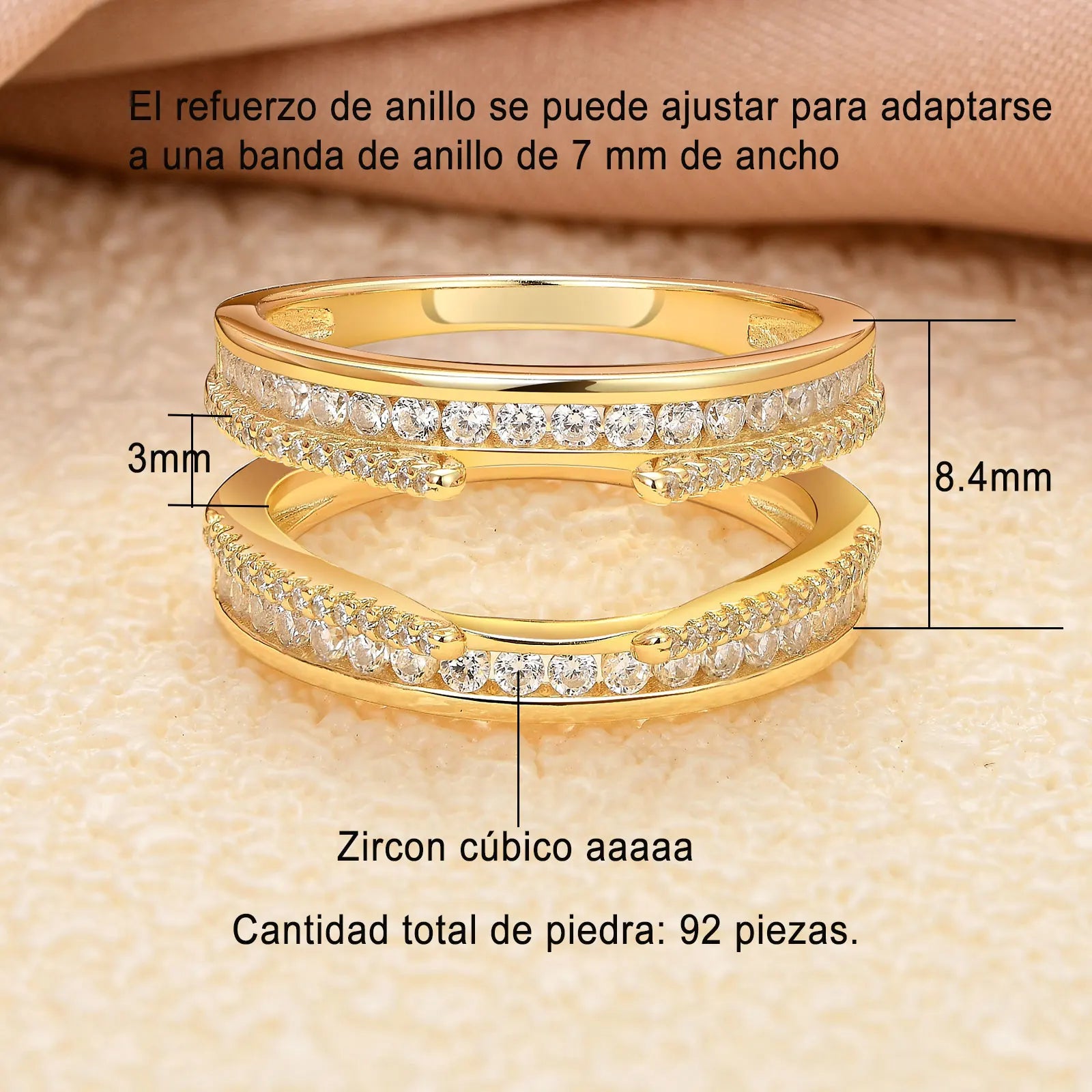 Newshe 925 Sterling Silver Yellow K Gold Rings for Women Round AAAAA Cubic Zircon Engagement Ring Enhancer Bridal Set Jewelry