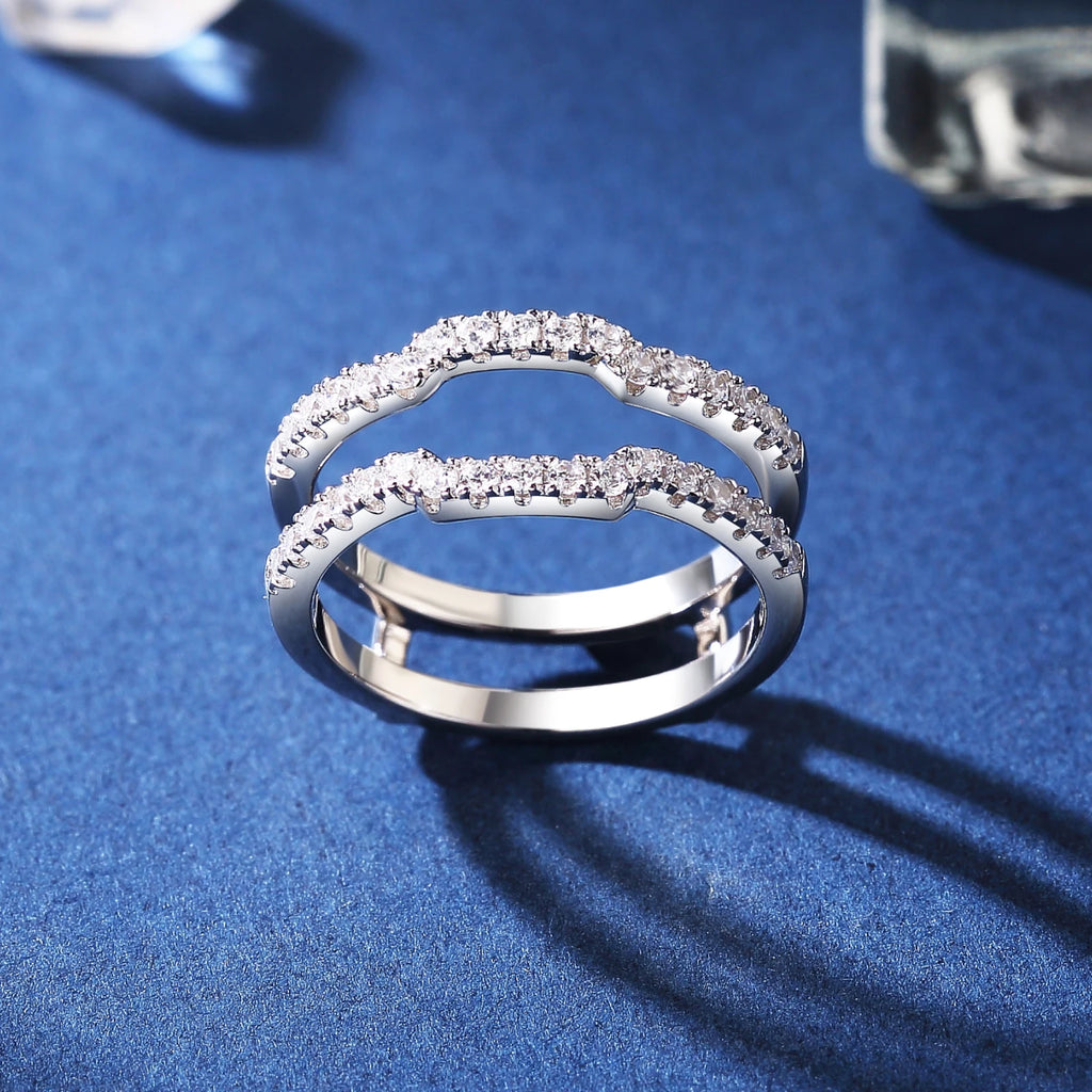 Newshe K Gold Color 925 Silver Jewelry Wedding Rings Enhancers for Women Square Hollow Guard Band AAAAA CZ Anniversary Gift