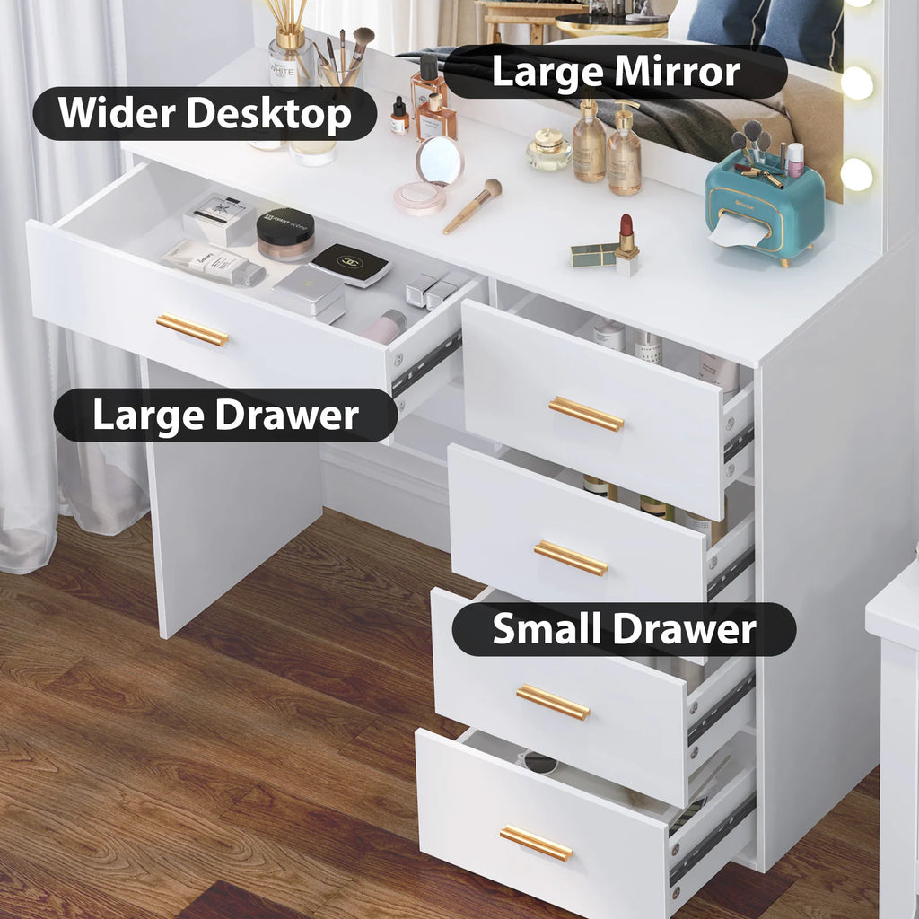 White Dressing Table with Large Hollywood Mirror 11 LED Bulbs Makeup Desk Vanity