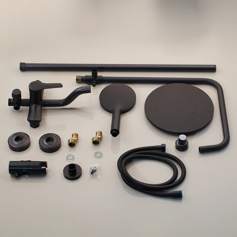 JIENI Matte Black Rainfall Shower Faucet Set Paint Black Bathtub Shower Mixer Faucet & Wall Mounted Hand Shower Mixer Faucet Set