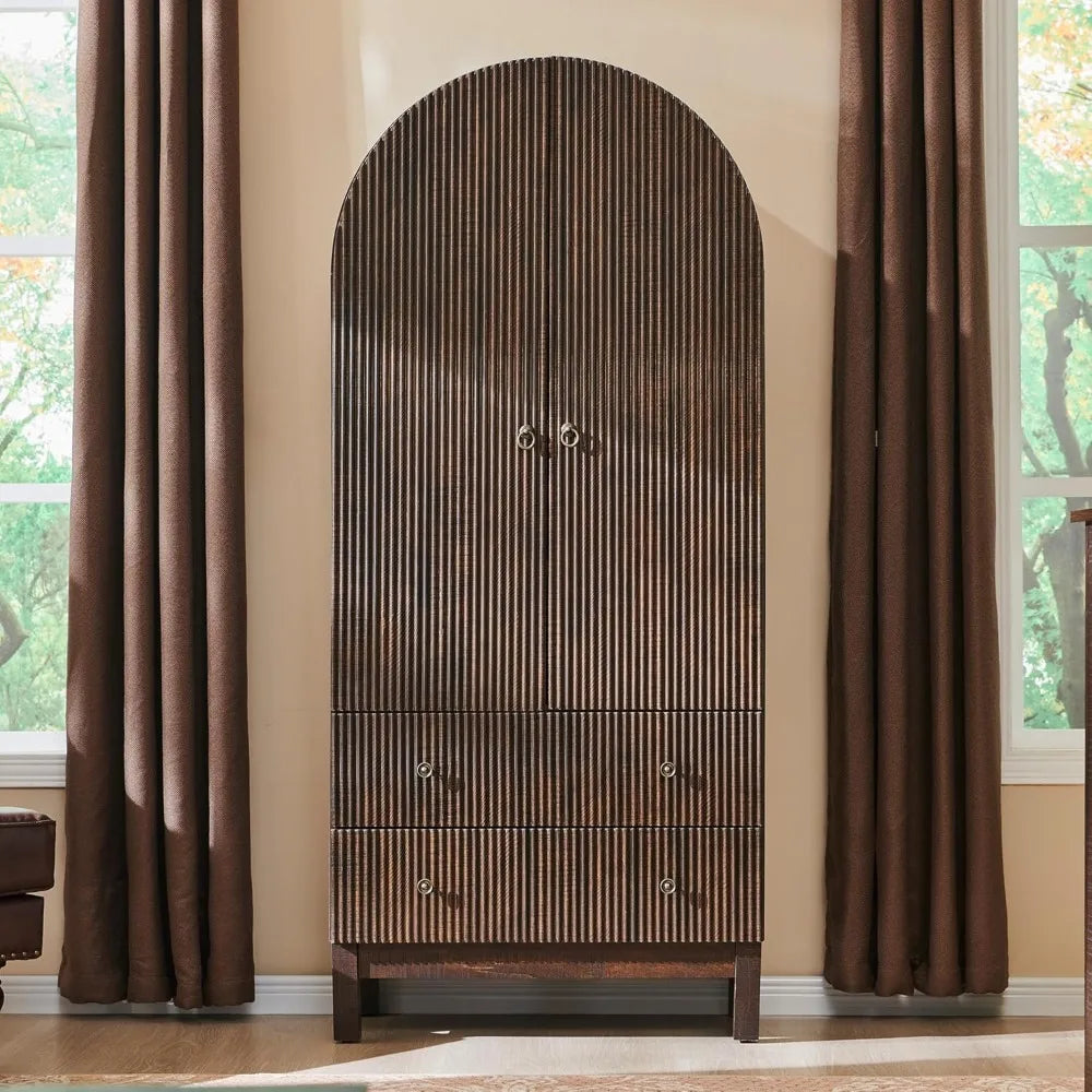 Tall Arched Bathroom Storage Cabinet, Modern Fluted Cabinet Storage with Shlves and 2Drawers, Floor Cabinet for Bathroom Living