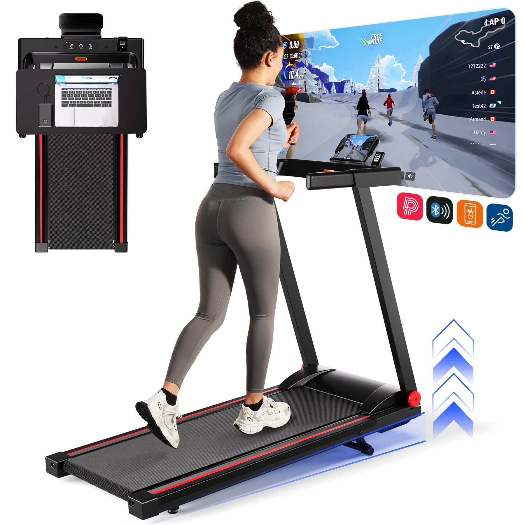 Hot 3.0HP Treadmill with 5% Incline Folding Handles App  Data LCD Screen 300lbs Walkingpad Treadmills for Home Exercise Machine